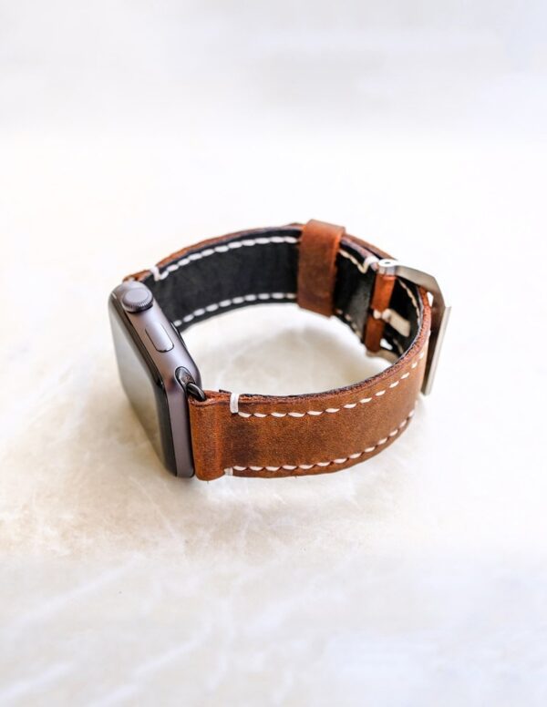 Hand Stitched Leather Apple Watch Band Brown