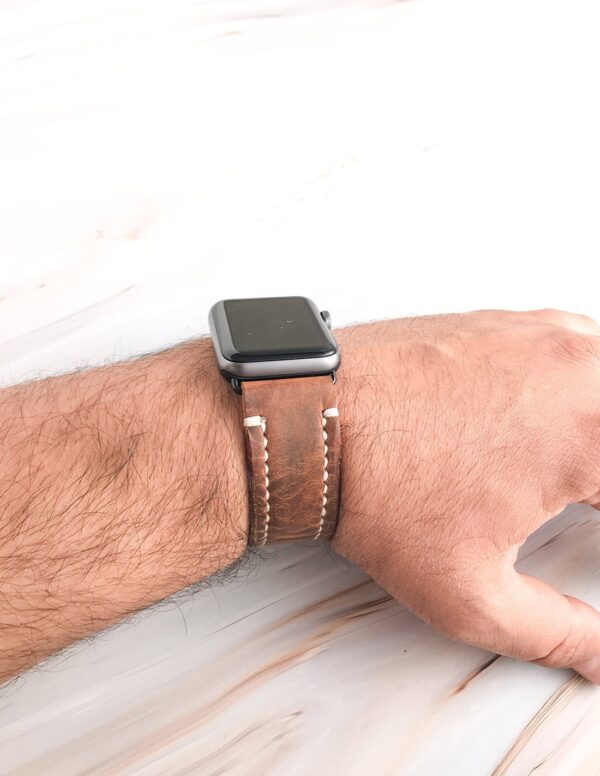 Handmade & Hand Stitched Leather Apple Watch Strap Brown