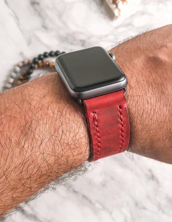Hand Stitched Luxury Red Leather Apple Watch Band