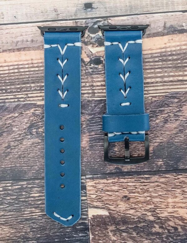 Handmade Leather Apple Watch Band Blue