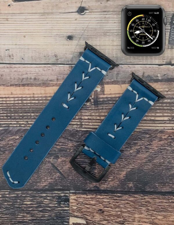 Handmade Leather Apple Watch Band Blue