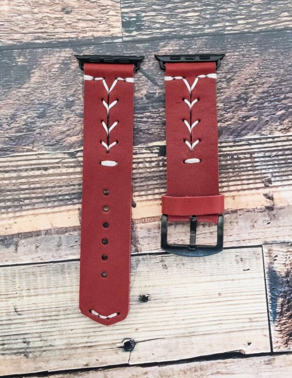 Handmade Leather Apple Watch Strap Red