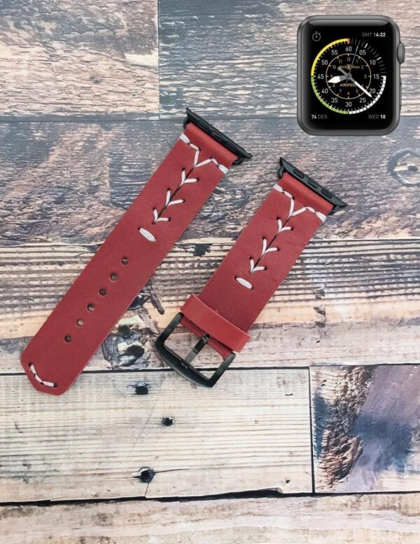 Handmade Leather Apple Watch Strap Red