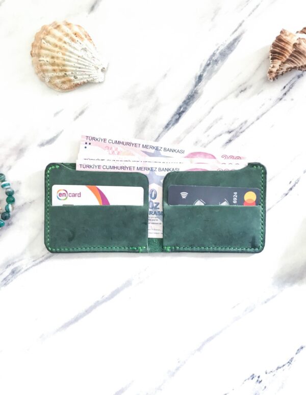 Handmade Minimalist Dark Green Leather Wallet