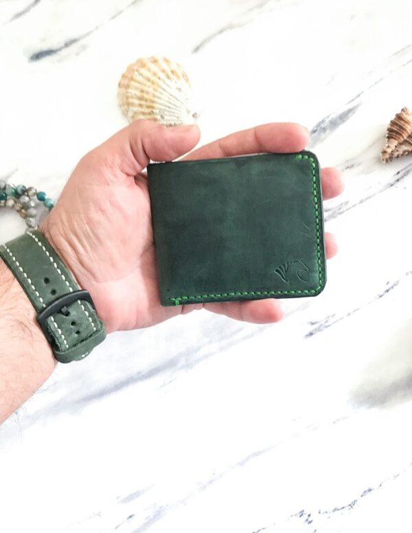 Handmade Minimalist Dark Green Leather Wallet