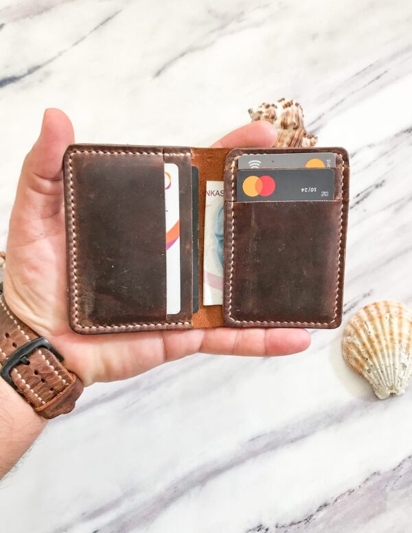 Handmade Vertical Leather Bifold Wallet
