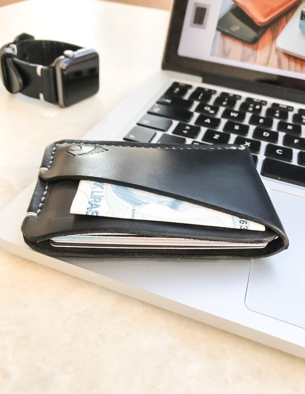 Minimal Black Leather Pocket Credit Card Holder