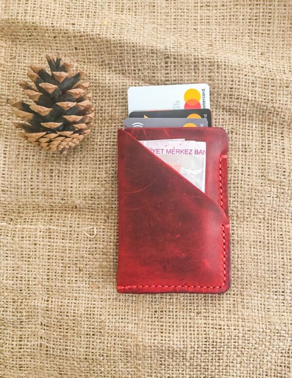 Minimal Red Leather Pocket Credit Card Holder
