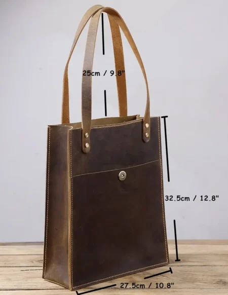 Vintage Leather Slim Tote Bag For Women